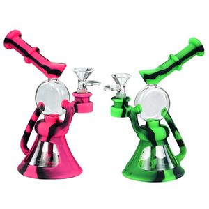 Glass bong smoking water pipe round beaker oil rigs pipes hookahs Silicone bongs Tobacco bubbler