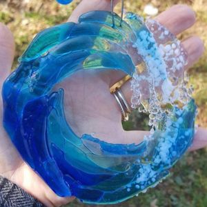 Dekorativa Objekt Figuriner Smält Glas Ocean Suncatcher Ornament Wave Sun Catcher Wind Chimes Utomhus Heminredning Rumsartiklar