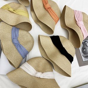 6 Color Outdoor Straw Hat for Women Fashion Summer Beach Cap Travel Vacation Sun Protection Caps Simple Style Wide Brim Hats