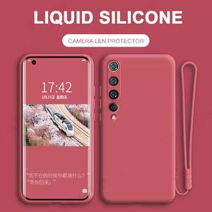 Liquid Silicon Phone Fodral för Xiaomi RedMi Not 9 Pro 8 Pro 8T MI 10T PRO 11 ANMÄRKNING 10LITE POCO X3 NFC Soft Lanyard Cover