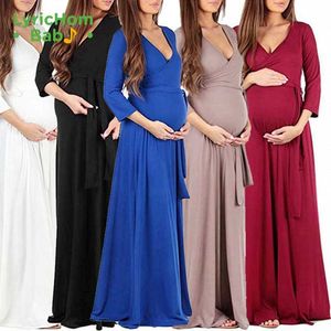 LyricHom Baby Dresses For Pregnant Women Sexy Soft V-neck Long Sleeve Breastfeeding Pregnancy Clothes Pregnant Women Dress Q0713