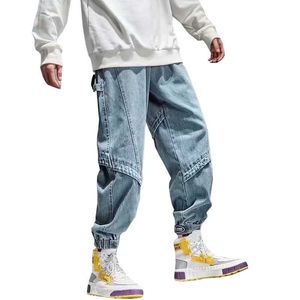 Baggy Dżinsy Spodnie Sznurek Męskie Streetwear Elastyczne Casual Noga Harajuku Harem Spodnie Y0927