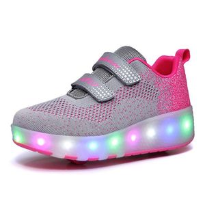Atlético al aire libre niños luminosos patines para niña LED Zapatillas de rodillos ligeros LED Girls USB de carga zapatillas de deporte niños Patte de dos ruedas 27-40 #