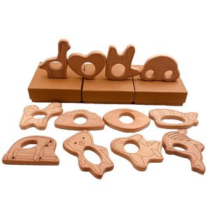 2021 Forma diferente Bebê de madeira Teether Coração Girafa Nuvem de Dedo Bear Fish Design Natureza Enfermagem Bebê Bebê Dentição Toy Toy Wood Craft