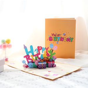 Biglietto d'auguri creativo 3D all'ingrosso con busta per bambini Regalo di benedizione della moglie Biglietti d'auguri stereo pop-up fatti a mano Cartolina d'invito alla festa