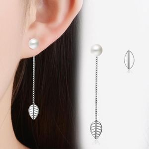 Stud OAN Mode 925 Sterling Silber Ohrringe Für Frauen Jahrestag Party Schmuck Geschenke Einfache Asymmetrie Blätter Perle Ohrring