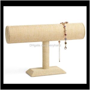 Other Packaging & Drop Delivery 2021 Top Grade Burlap Wooden Bracelet Watch Jewelry Display Stand Linen Bangle Headband Holder Single-Layer 1