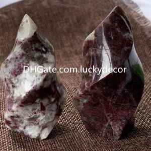 Natural Plum Blossom Tourmaline Quartz Rock Cristal Flama Artesanato Artesanato Artesanato Lustrado Forma De Forma Branco e Vermelho Gemstone Mineral Reiki Tocha Figurine Figurine Espécime