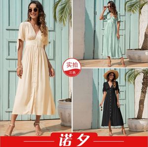 Kleidet Amazon großhandel-Kleider Amazon Summer Produkte Europa und die Vereinigten Staaten über Grenze Mode V Ausschnitt Hohe Taille Manschetten Gebundenes Kleid A1060