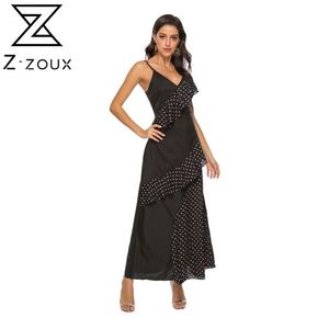 Women Dress Ruffles Patchwork Spaghetti Strap Girls Summer Plus Size Vintage Sexy Long Dot Bohemian es 210513