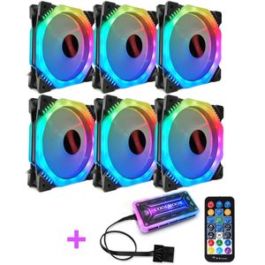 Coolmoon 6PCS 5V 3Pin Adjustable RGB LED Light Computer Case PC Cooling Fan with Remote