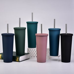 Próżnia ze stali nierdzewnej Insulatory z metalową słomką i pokrywą Kubek Woda Kubek Coffee Cup Skiny Cups do napojów Lodowych Najcieńszy napój 13 Kolor Wybierz darmowy DHL Statek HH21-435