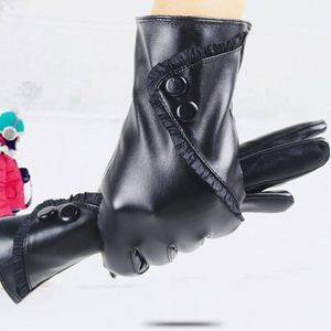 Luvas esportivas Mulheres inverno Couro de couro preto Creleira de toques forting quente de dedo macio e macio elegante design de moda
