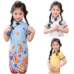 Детские девочки платье цветочные китайские весенние фестиваль дети традиционные кипао платья детей Cheongsam девушка одежда Vestidos Top 210413