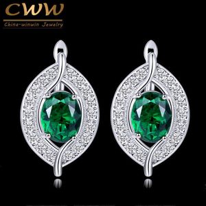 High Quality Silver Color Leave Shape Cubic Zirconia And Green Crystal Fashion CZ Big Hoop Earrings For Women CZ168 210714