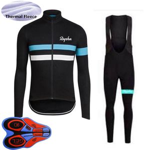 Rapha Team Vinter Cykling Jersey Set Mens Thermal Fleece Långärmad T-shirts Bib Byxor Kits Mountain Bike Kläder Racing Cykel Sport Suits S21050757