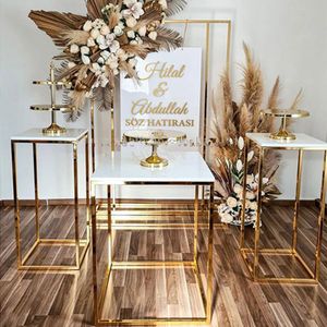 3pcs/set tables only)Wedding decoration pedestal stand supplies gold metal metal rectangle plinth cake table
