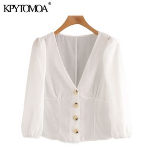 Women Fashion Office Wear Button-up Blouses V Neck Half Sleeve Female Shirts Blusas Chic Tops 210420