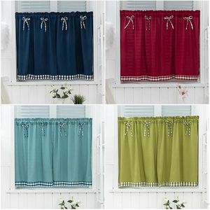 Bay Window Curtains Grid Short Curtain for Kitchen Cabinet Door Separate Panel Bow-knot Decor Drapes Cozy Cafe Bar Half-Curtain 211103