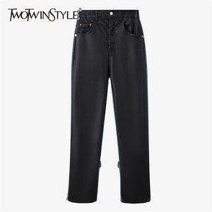 Hit Color Patchwork Chain Jeans For Women High Waist Straight Vintage Casual Denim Pants Female Fashion Clothes 210521