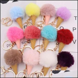 Keychains Fashion Aessories Colorf Ice Cream Keys Holder Plush Key Chain Ball Pendant Baby Shower Party Favors Bag Decoration Zza1796 Drop