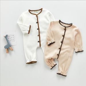 Baby designer kläder stickade nyfödda tjejer rompers bomull ull spädbarn pojke jumpsuits långärmad barn playsuits söta overalls dw5760