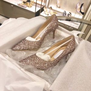 Jimmy Glitter Ladies Gümüş Yüksek kaliteli payetli moda- Stiletto Heels Yüksek Topuklu Düğün Nedime Ayakkabı 5cm 7cm 9.5cm
