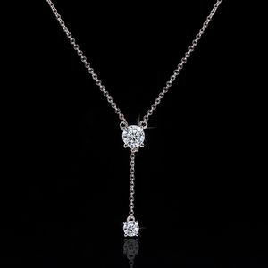 Romantisk Lång Lab Diamond Pendant Real 925 Sterling Silver Party Bröllop Pendants Kedja Halsband för Kvinnor Bridal Charm Smycken