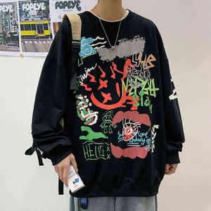 Höst Spring Hoodies Sweatshirt för Herr Black Loose Hip Hop Punk Pullover Streetwear Casual Fashion Clothes Oversize 5xl 211106