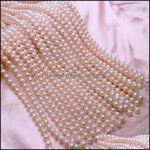 Andra lösa pärlor smycken 100% rent naturligt sötvattenpärl runt för DIY vit halsband stark ljus drop leverans 2021 moxvj