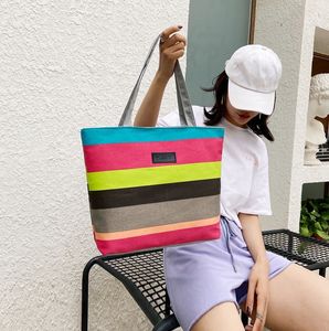 Canvas Storage Bags Shopping Bag Large Single Shoulder Bag Fashion Portable Women Rainbow Stripe Bagzc449