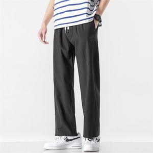 Privathinker Korean Summer Silk Feel Straight Long Pants Men Thin Light-Weight Wild Leg Trousers Solid Color Men's Clothing 220108