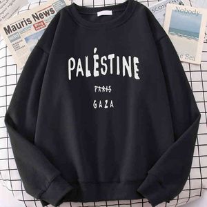 Palestina No Paris Gaza Printing Hoodie Loose Vintage Streetwear Soft Fashion Men Hoodies Stor Storlek Man Sweatshirt H1218