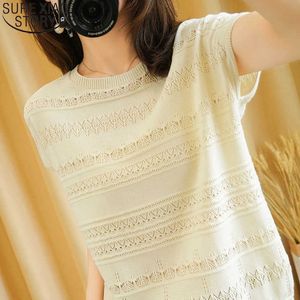 Baumwolle T-shirt Frauen Sommer Rundhals Pullover Reine Farbe Strickwaren Plus Größe Casual Tops Kurzarm T-shirts 14642 210527