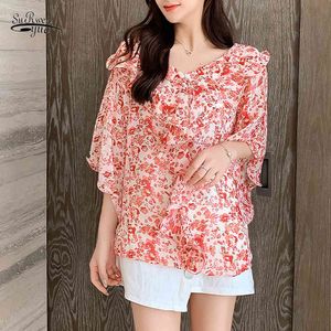 Blusas Mujer De Moda Summer Print Women Tops Casual Office Lady Chiffon Blouse Loose Elegant Pink Clothes 9375 50 210521