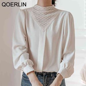 Coreano Doce Solto Roupas Lace Up Spruff Sleeve Moda Blusas Fashion Sky Collar Ladies Tops Vintage Camisas 210601