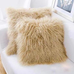 Kudde / Dekorativ kudde CX-D-04 Super Soft Plush Chace Sittkudde Skydd Real Mongolian Lamb Fur