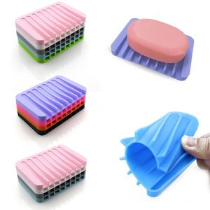Soap Dish with Drain Silicone Holder for Shower Bathroom Self Draining Waterfall Soaps Tray 11 colors