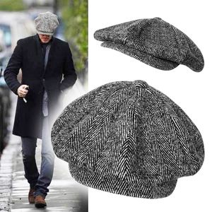 Wool Newsboy Cap Dos Homens Gray Herringbone Flat Caps Mulheres Homens Homens Britânicos Pintores Chapéu Outono Outono Inverno Chapéu Octagonal Cap Blm09