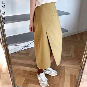 High Waist Yellow Asymmetrical Black Casual Slit Long Half-body Skirt Women Fashion Tide Spring Autumn 210427