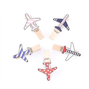 Segnalibro 10 pz/pacco simpatico cartone animato aereo clip di legno Kawaii Po mestiere di carta fai da te molletta decorativa articoli per ufficio