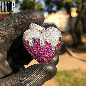 Hip Hop Heart Pendant Iced Out Bling Cubic Zirconia AAA CZ Necklace & Pendant For Men Jewelry With Solid Back X0707