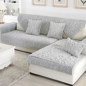 1pcs Plush White Sofa Cover Solid Color Couch Seat Cushion Europe Style Leather L Corner Non-Slip Towel 211116