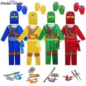 Ninja Cosplay Kostiumy Chłopcy i Dziewczyny Kombinezon Broń Zestaw Cosplay Anime Dla Dzieci Fantasy Halloween Boże Narodzenie ubrania Q0910