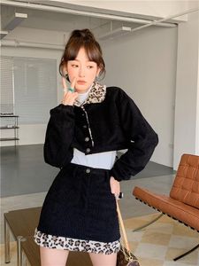 여성용 자켓 ZCSMLL Leopard 인쇄 양털 블랙 자켓 겨울 옷 여성 복장 Kawaii 귀여운 가짜 모피 코트 한국어 패션
