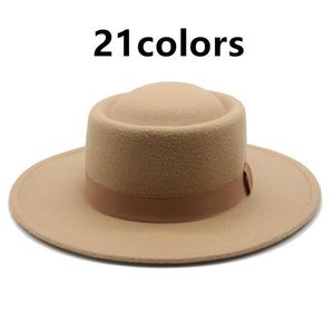 ワイドブリム帽子Fedora Hat Womenリボンバンドベルトクラシックドレスフォーマル豚肉パイラウンドトップホワイトブラックフェルト冬