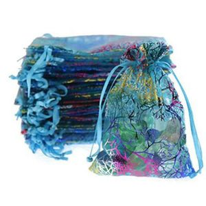 Coralline Organza Drawstring Jóias Embalagem Embalagem Bolsas De Armazenamento Festa Doces Casamento Favor Presente Saco Projeto Sheer com Dourada Padrão RH4510