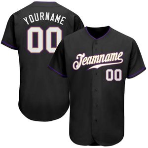 Jersey di baseball americano Black Bianco-Purple-8 personalizzato