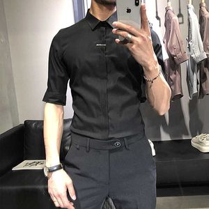 Alta qualidade camisas masculinas verão manga curta camisa casual cores sólidas escritório vestido de negócios camisas sociais streetwear top 210527