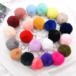 Flerfärgad 8 cm imitera kaninpälsboll nyckelring Pom Pom plysch bilnyckelringar Handväska Nyckelringshänge